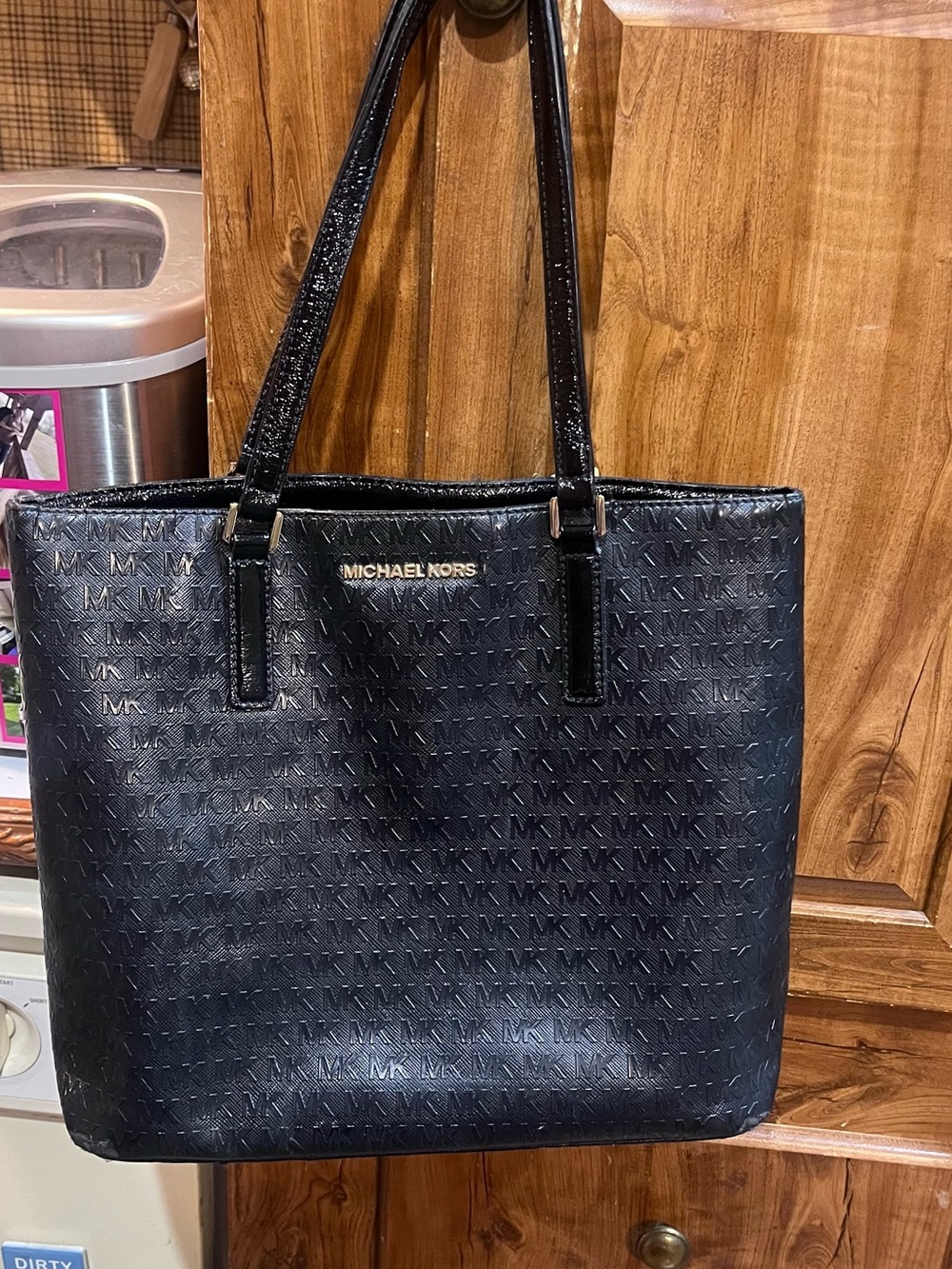 Michael Kors Black Logo-Embossed Patent Tote